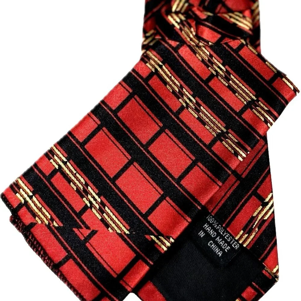 Karl Knox Boy's Clip-on Tie Hanky Set Gold Red Gold Black Polyester 8.5